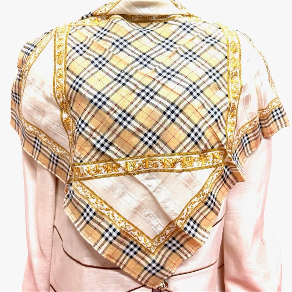Burberry Miniscarf 23"x23", silk, beige gold black nova( striped (3 - Picture 2 of 7